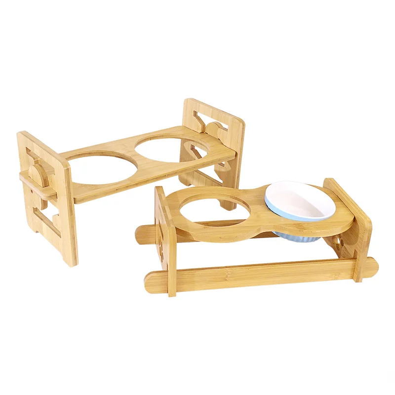 

YUDODO Wooden Shelves for Pet Bowls Adjistable Neck Protector Dog Cat Bowl Holder