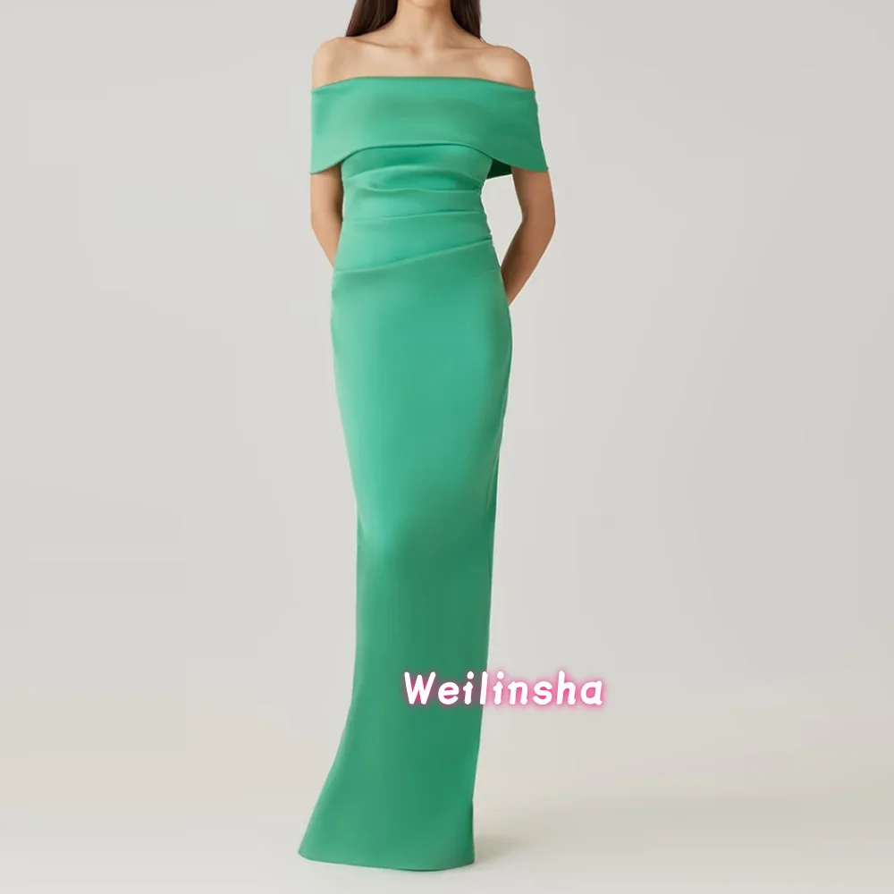 

Customized Off Shoulder Mother of Birde Dresses for Women Wedding Satin Evening Dress Sheath Floor Length Formal Prom Party Gown