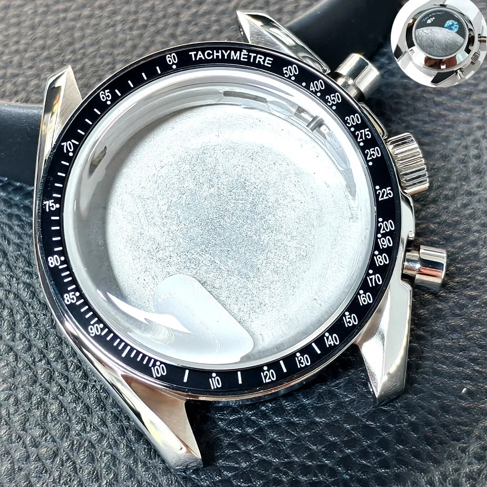 39.7mm Watch Case Stainless Steel Moon Footprint Pattern Back Cover Case FIT VK63 Movement Case Suitable for 20mm Strap