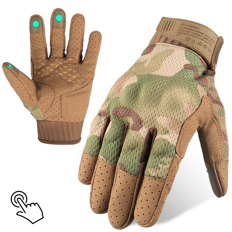 

Camouflage tactical gloves for combat shooting protection, soft shell touch screen, all finger anti slip, wear-resistant,