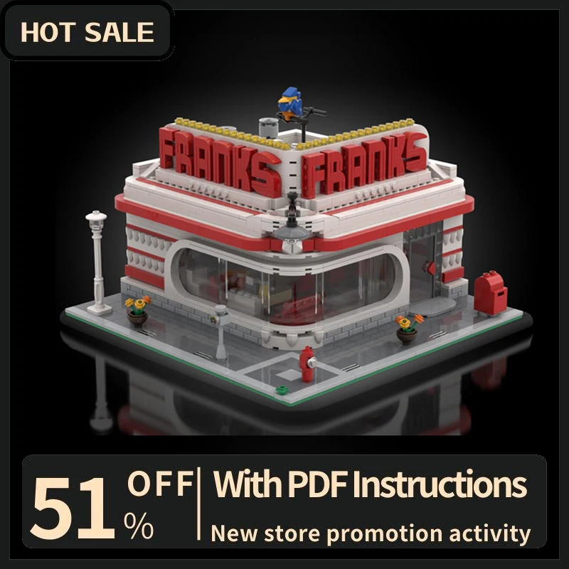 

Новый 1345 шт., город, вид на улицу, Moc, модульная модель Frank Corner Diner, строительные блоки, креативные идеи «сделай сам», детские игрушки, подарок на день рождения