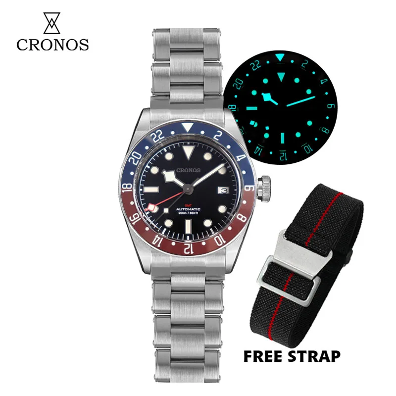 Cronos BBGMT Automatic Driver Man Watch Bidirectional Ceramic bezel NH34 Movement Female End Links Sapphire 20BarWaterproof 6021