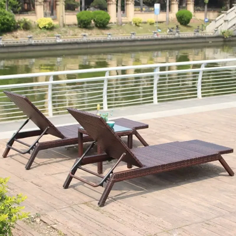 Outdoor Garden Pool Loungers Waterproof, Sunproof Rattan Beds for Balcony, Hotel, Beach & Homestay Outdoor Leisure