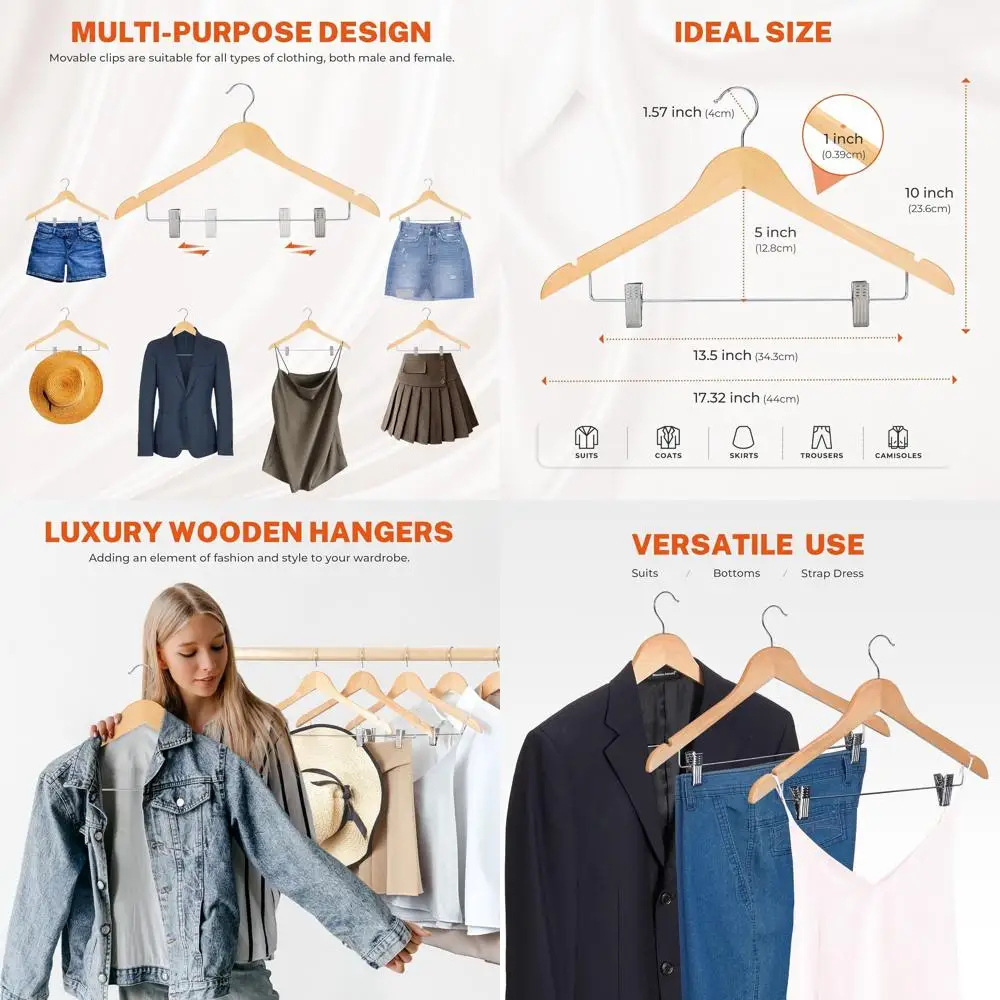 

Вешалки для костюмов премиум-класса из натурального дерева с металлическими зажимами для юбок, брюк, платьев и пальто