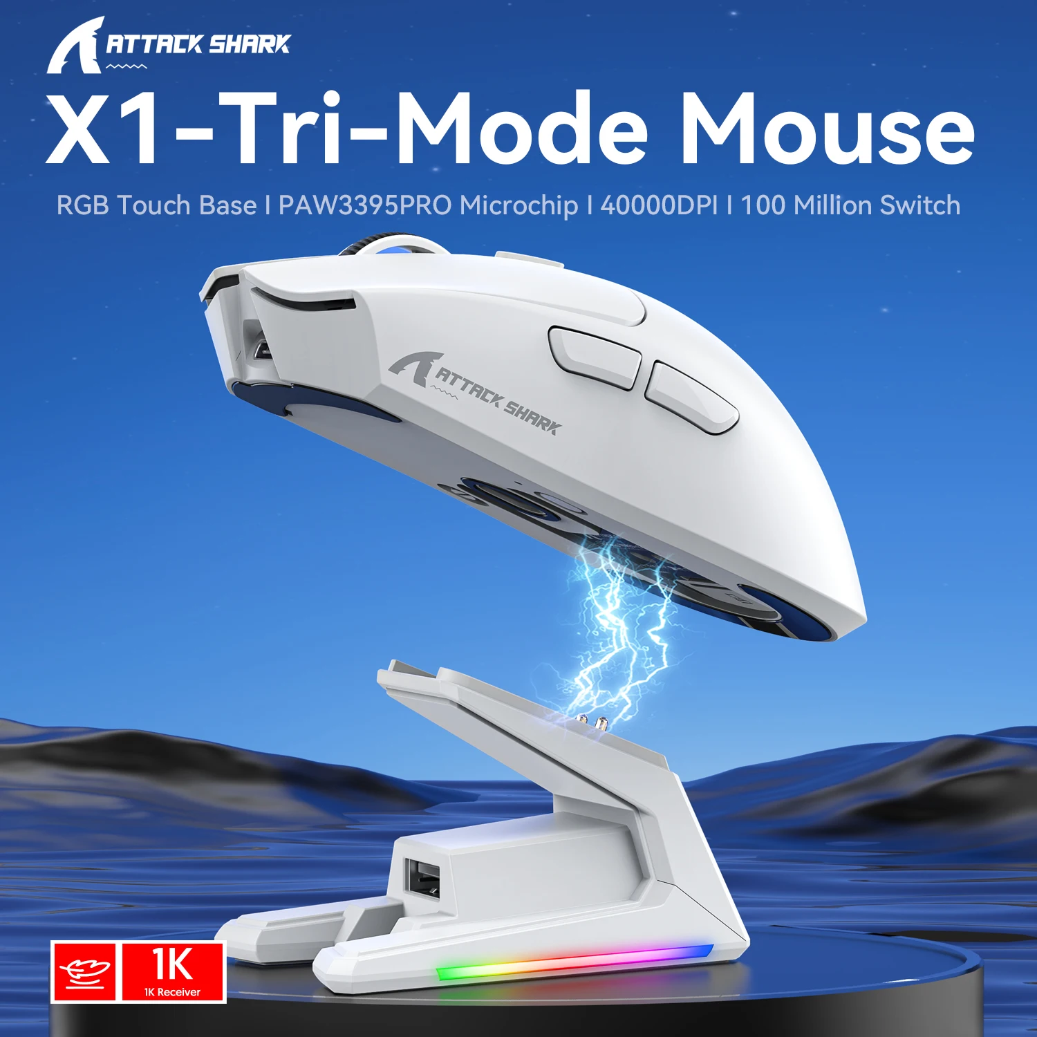 ATTACK SHARK X1 Lightweight Gaming Mouse 1000Hz Wireless Mouse PAW3395PRO Sensor 40000DPI and 100 Million Switch for PC