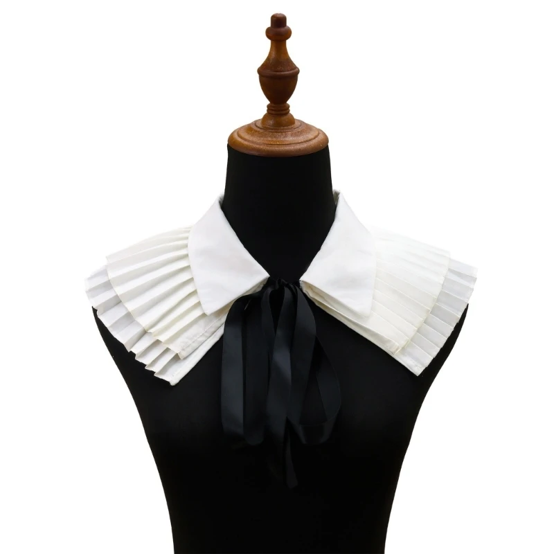 Women Victorian Ruff Collar Adjustable Tie Pleated Detachable Lapel Collar for Shirt Blouse Decorative Spread False Collar