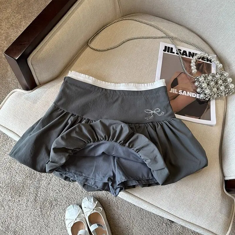 Girl Pleated Skirt Women Summer High Waisted A-Line Short Skirt Women Grunge Aesthetic Flowy Pleated Bowknot Fluffy Skirts