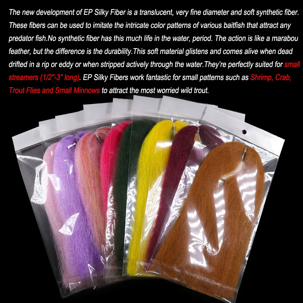 1 Packung 50cm Langes EP Seidenfaser-Fliegenbindematerial Weiche Synthetische Minnow-Faser für Streamer Köderfische Hecht Lachs Steelhead Fliegen – Detail 5