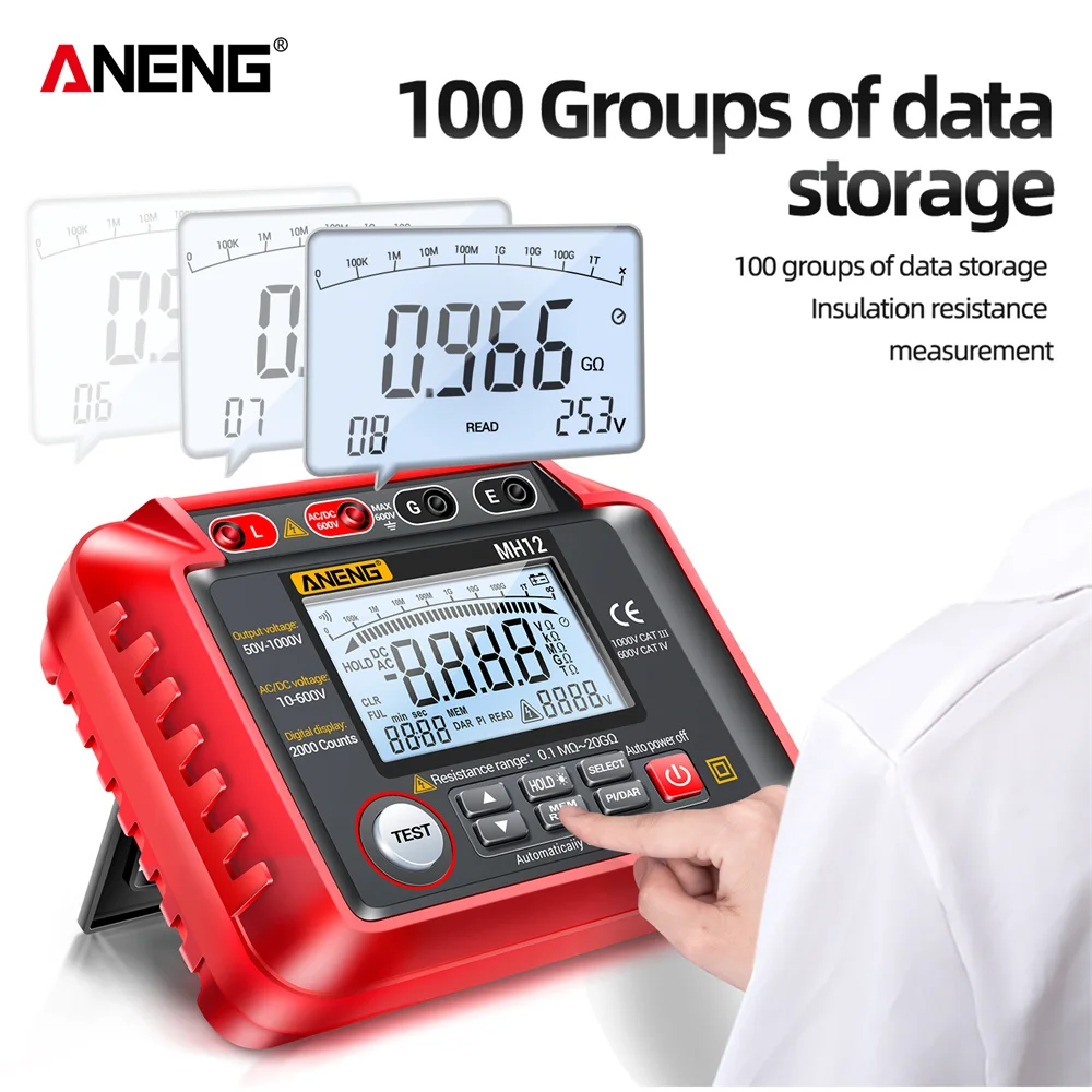 

Digital Megohmmeter Meters ANENG MH12 Insulation Earth Resistance Meters Tester cable High Voltage Voltmeter Ohm Meter tools