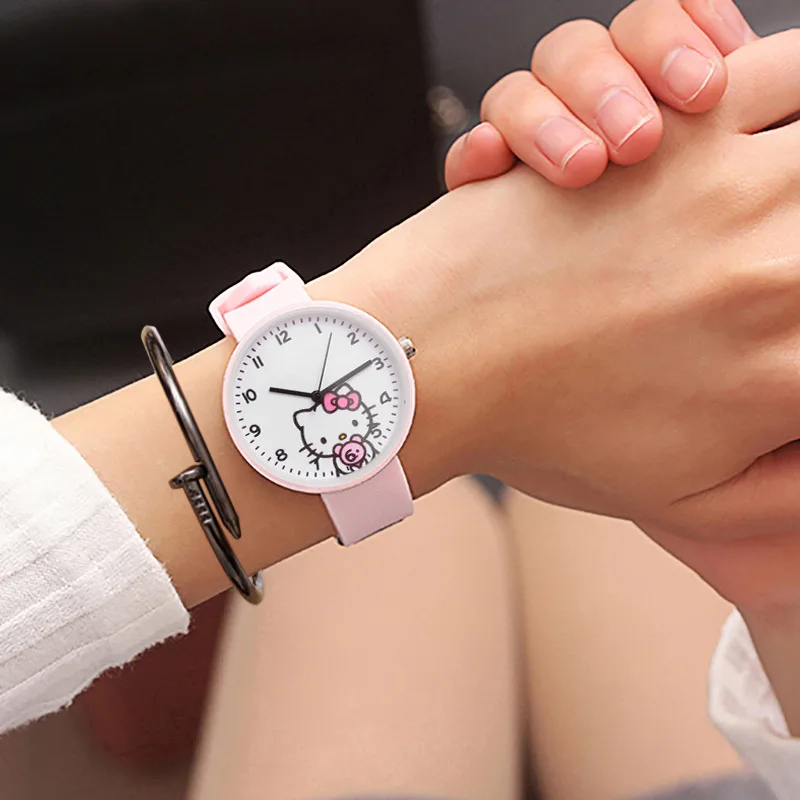 Cartoon Sanrio Hello Kitty Quartz Watches Cute Girl Luminous Waterproof Electronic Pointer Watch Anime Student Gift