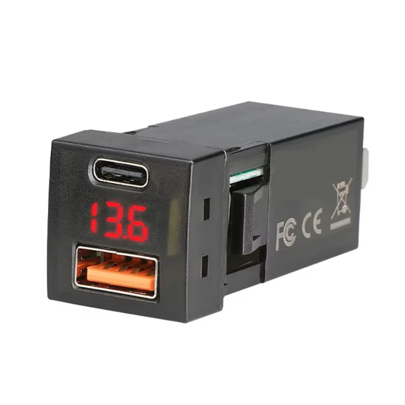 LED Voltmeter Enabled Car Charger 48W Fast Charging for For toyota PD 30W QC 18W Type C and USB A Ports 23x23mm Dimensions