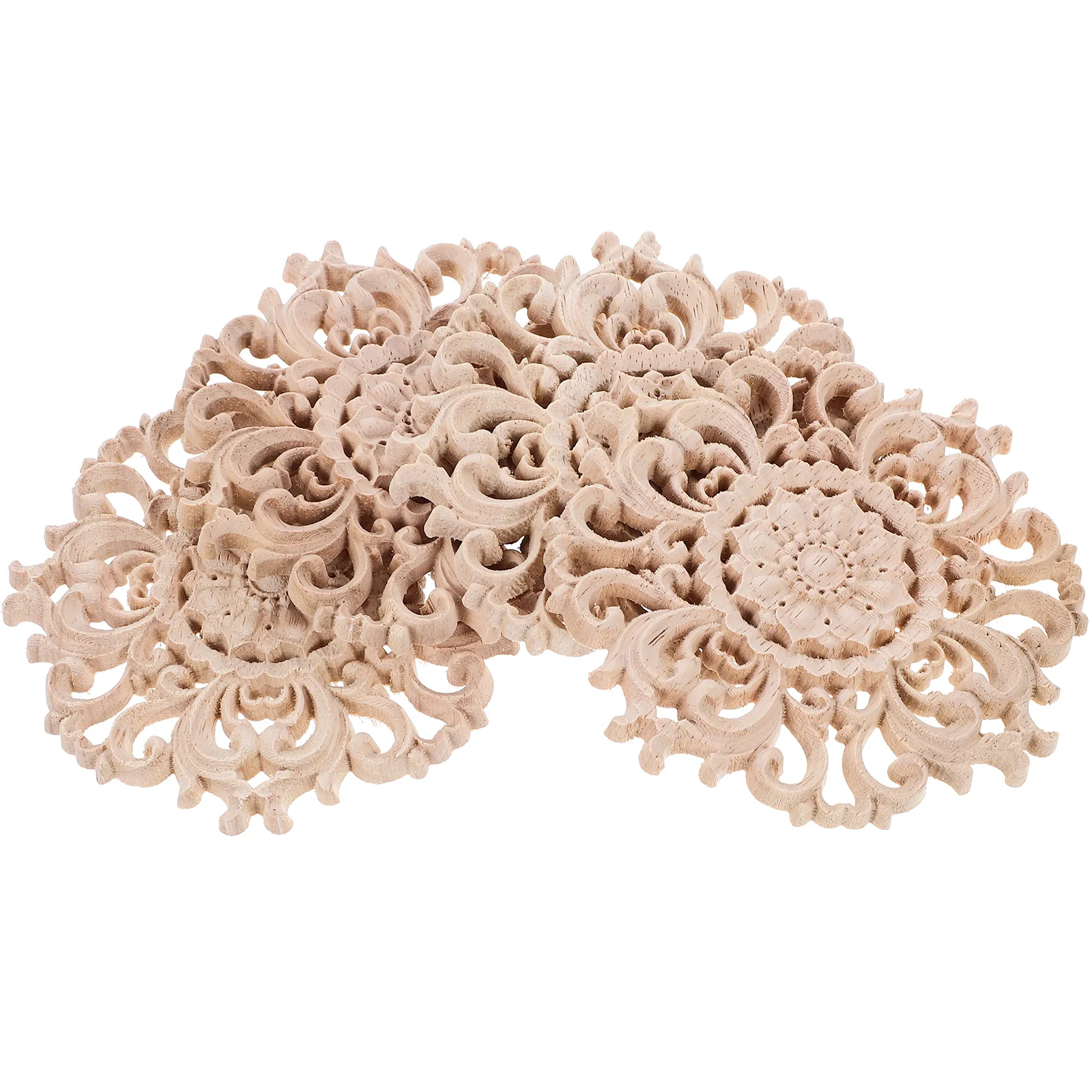 4pcs Wood Appliques Unpainted Wooden Carved Carvings Onlays for Door Bed Cabinet decorative wood appliques