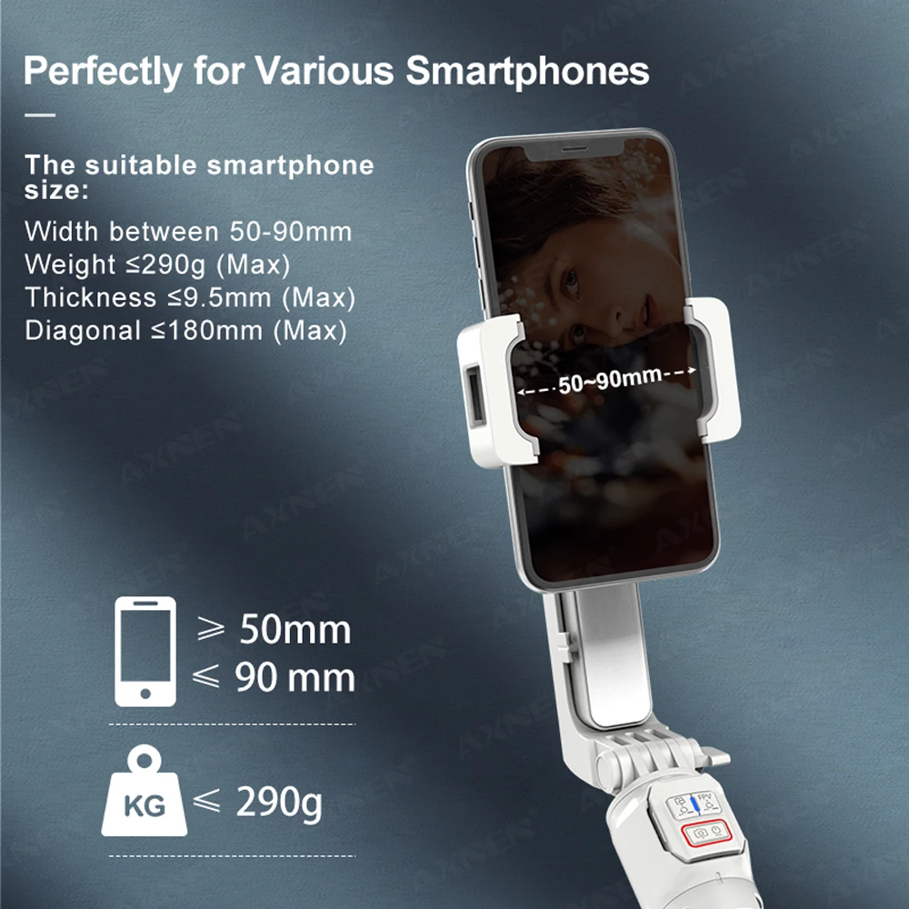 AXNEN-Palo de Selfie estabilizador de cardán HQ2, trípode con barra de extensión de luz de relleno, Bluetooth inalámbrico para teléfono inteligente Android y IPhone