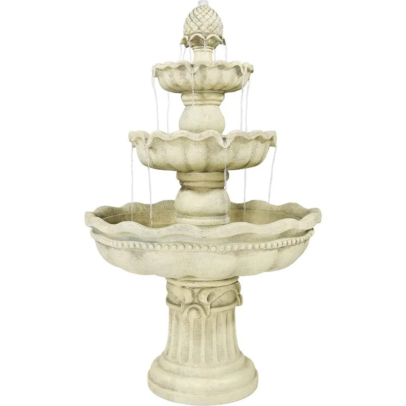 51-Inch H 3-Tier Outdoor Water Fountain with Pineapple Top White Outdoor Decor Centerpiece Will Add Beauty and Grace To Any Yard