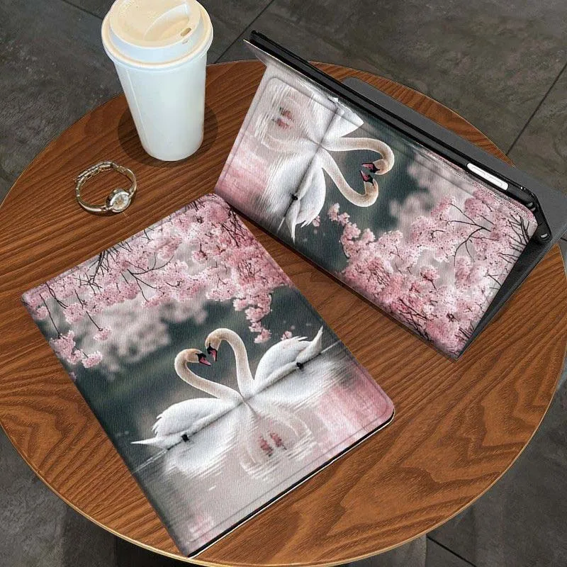 

Swan Heart Cherry Blossom Gift For Samsung Galaxy Tab S11 A11 A9 A8 S6 A 10.1 A7 10.4 Plus 2025 2023 Tablet Case