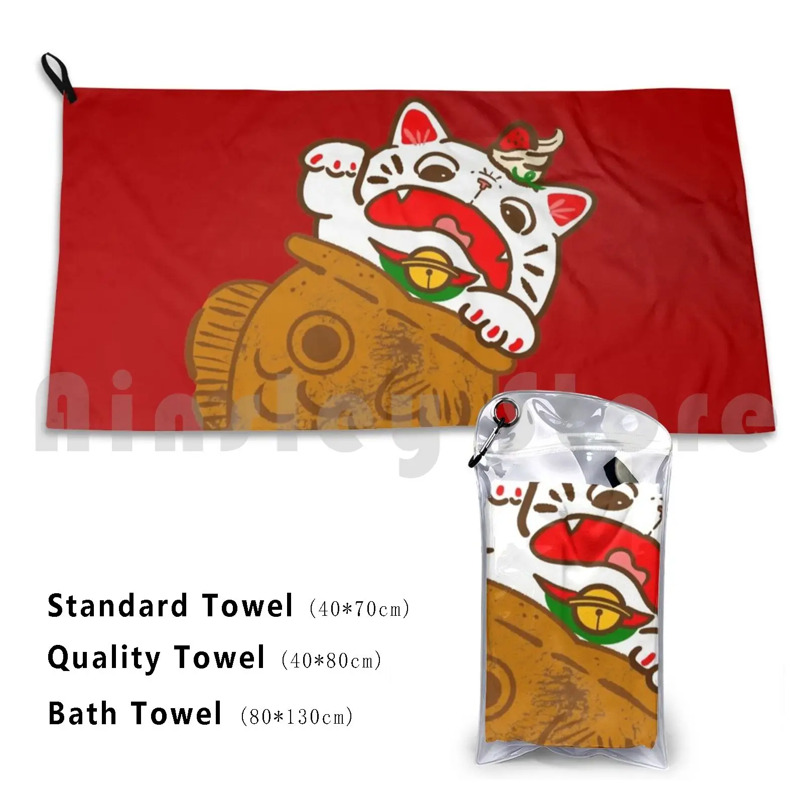 Taiyaki Neko Custom Towel Bath Towel Taiyaki Neko Cat Cats Kitten Kitty Animals Fish Sweet Ice Cream Dessert