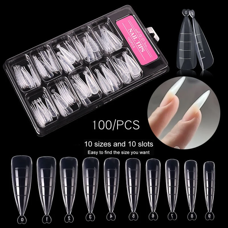 100Pcs Quick Building Nail Mold Tips Dual Forms Finger Extension Nail Art UV Extend Gel Stiletto Nails