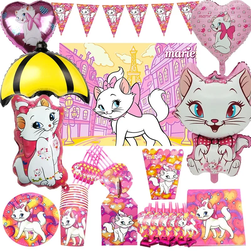 The Aristocats Latex Balloon Happy Birthday Banner Party Decoration Disney Marie Cat Cake Cupcake Topper Toy Baby Shower Decor