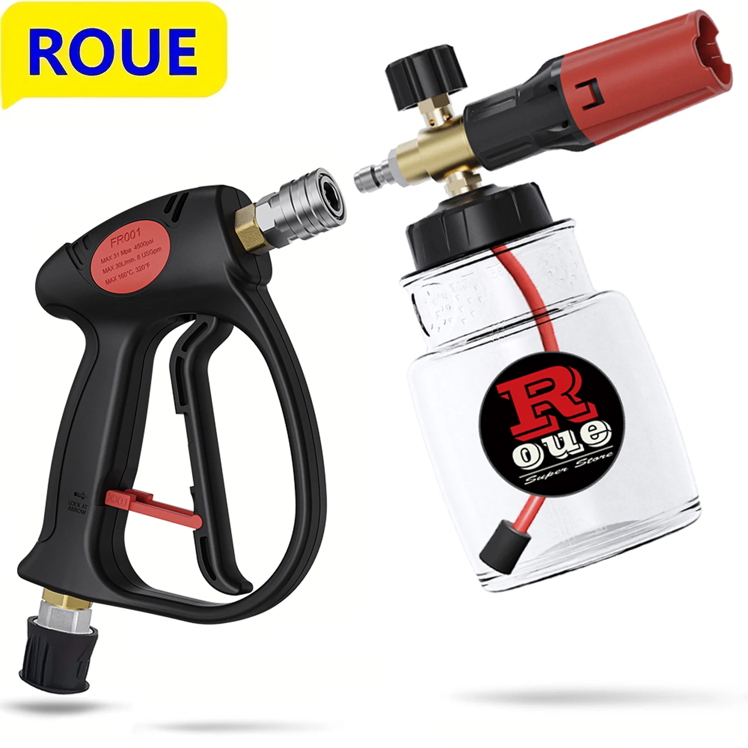 ROUE 1/4” Quick Connect Car 4500PSI Wash High Pressure Spray Gun Stainless Steel Brass M22-14mm for Karcher/Nilfisk/Bosch Lavor