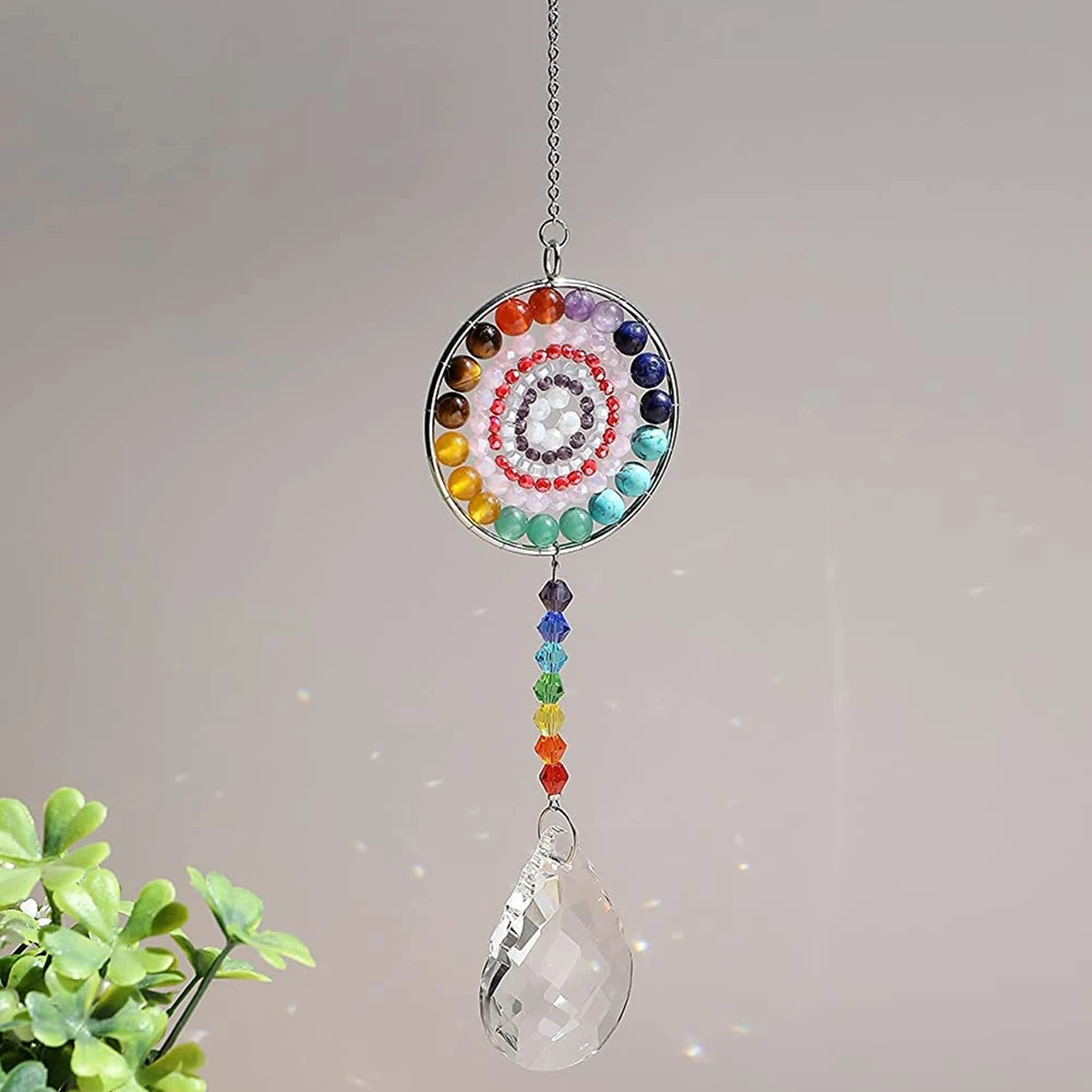 7 Chakra Cristal Suncatcher, cristais redondos Bead Pingente, Pendurado Prisma Drop, Sun Catchers para Windows, Home Garden Decor ,A