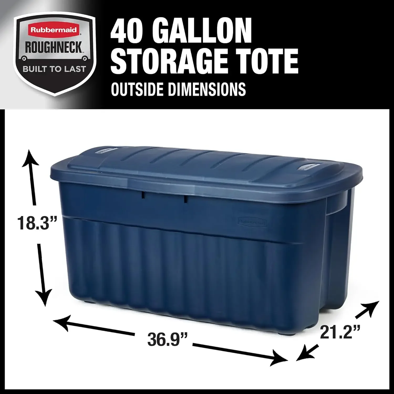 40 Gal, 2 Pack, Made in USA, Dark Indigo Metallic, Rugged Plastic Stackable Storage Bins with Lids and Handles