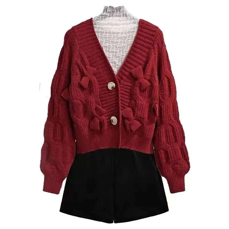 Autumn Winter Thin Sweet Ladies Solid Color Tops 2023 New Women\'s Clothing Buttons V-neck Knitwear Cardigan Elegant Sweaters