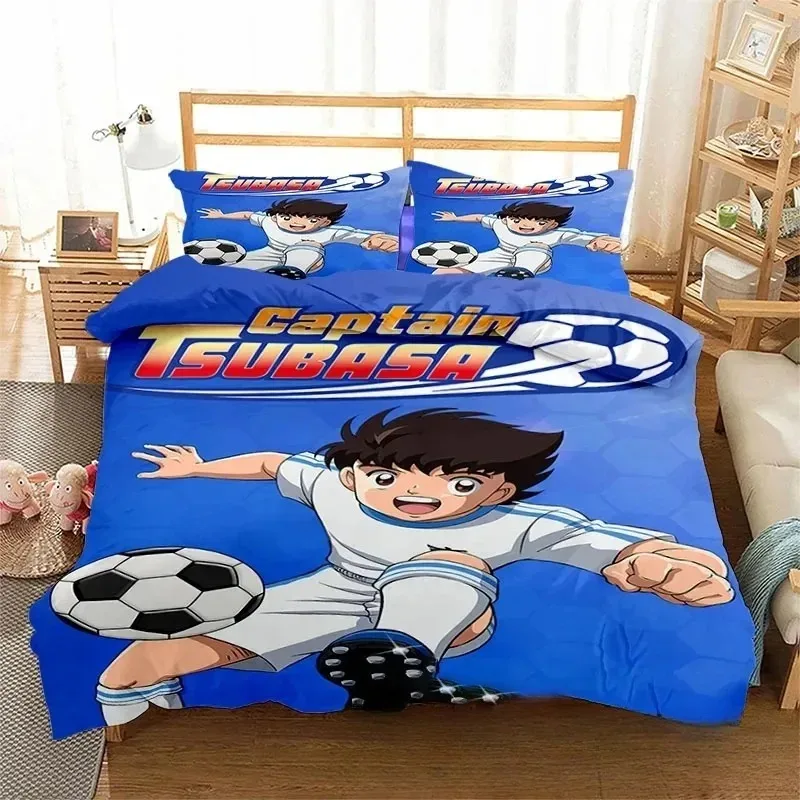 

Cartoon Football Duvet Cover Captain Tsubasa Pillowcase Bedding Set Adult Boys Girls Bedroom Decoration Single Double Size