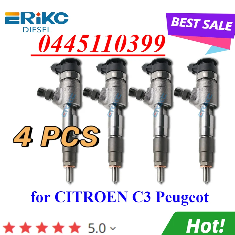 4PC 0445110399 Common Rail Injector 0 445 110 399 Pump Nozzle 0445 110 399 for Bosch Peugeot 207 1.4 HDi CITROEN C3 SELECTION