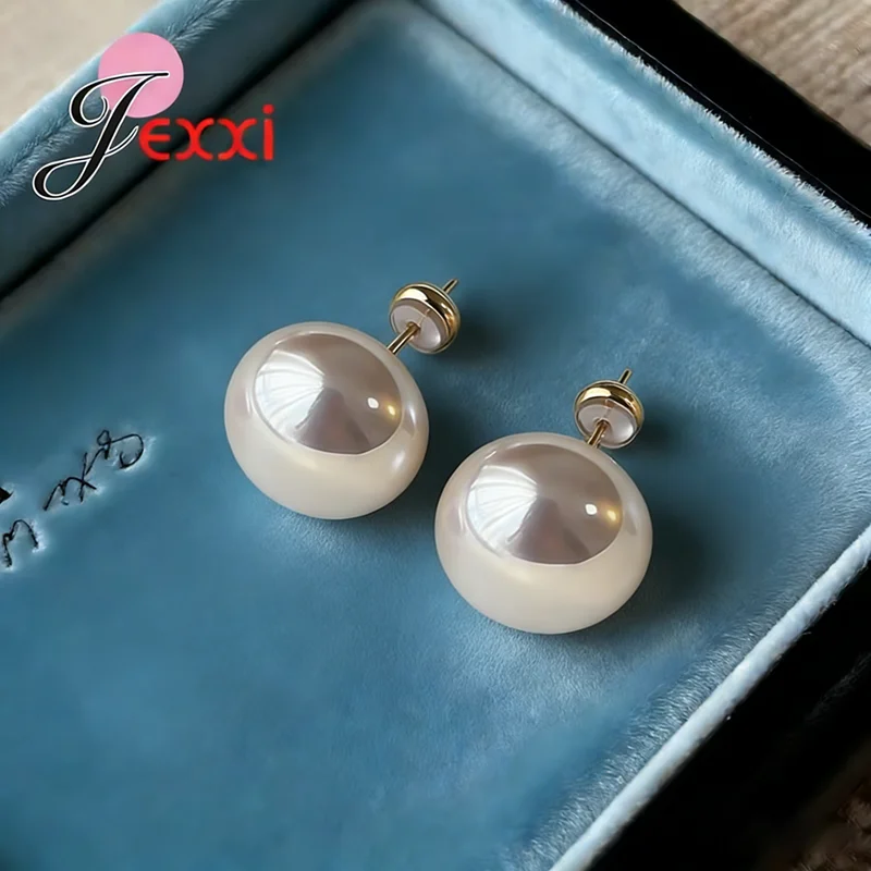 Fashion Pearl Jewelry Real 925 Sterling Silver Stud Earrings For Women 4 Size Option Wedding Party Popular Ear Jewelry
