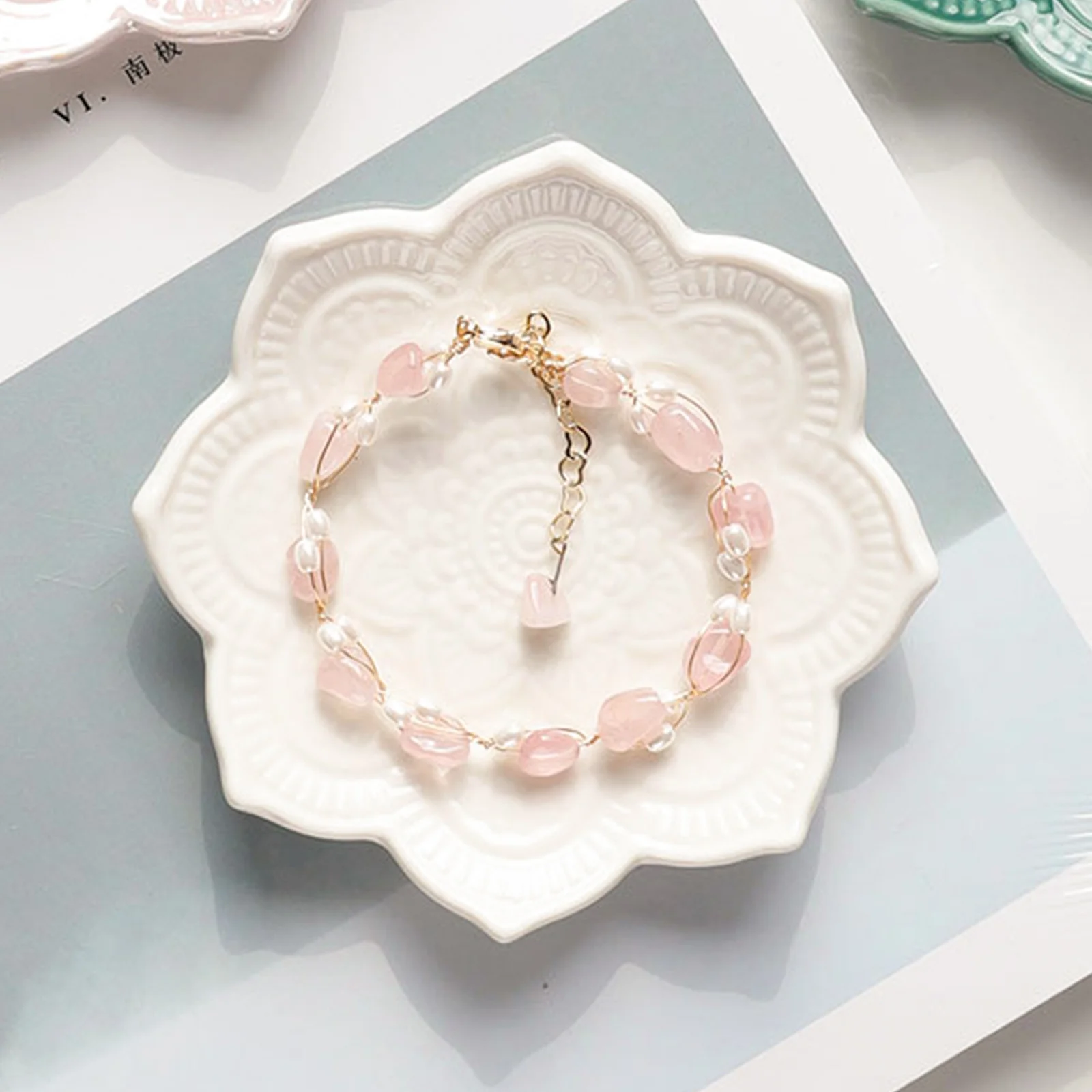 

Decorative Ceramic Jewelry Tray Mandala Flower Shape Ring Earring Holder Desktop Storage Plate for Home Dresser Vanity