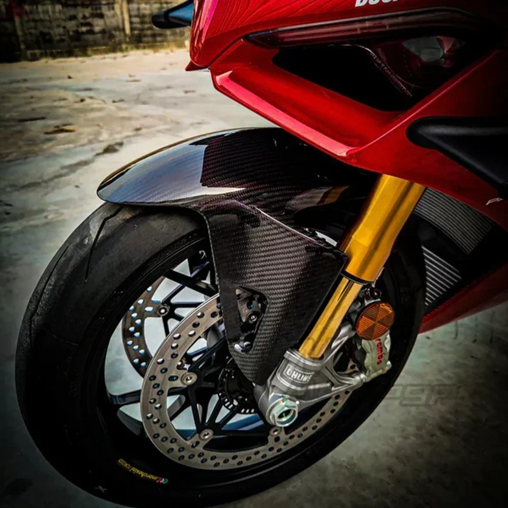 Motorcycle Carbon Fiber Front Fender Wheel Mudguard Mud Flap Fairing For DUCATI Panigale Streetfighter V2 V4 V4S V4R 2018-2024 image 2