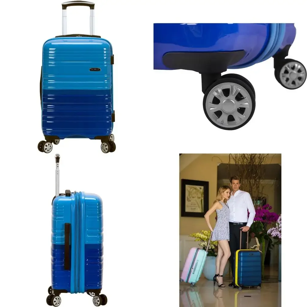 

Раскладной багаж Rockland Melbourne Hardside с вращающимся колесом, двухцветный синий, ручная кладь, 20 дюймов