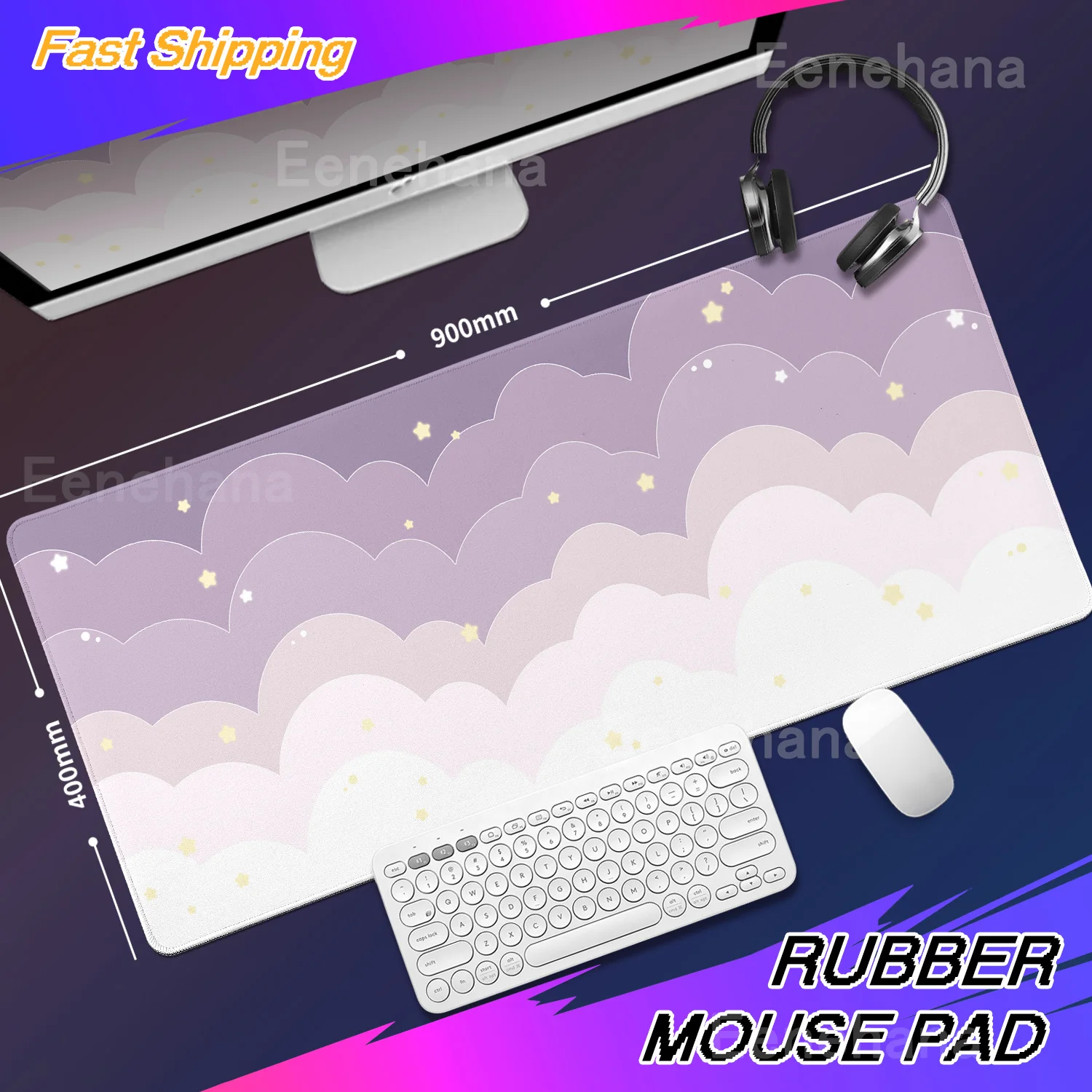 Light Blue Pink Clouds Desk Mat Kawaii Purple Mouse Pad Cute Rubber Pad Extended Pad Gaming Keyboard Mats Large XXL Girl Carpet