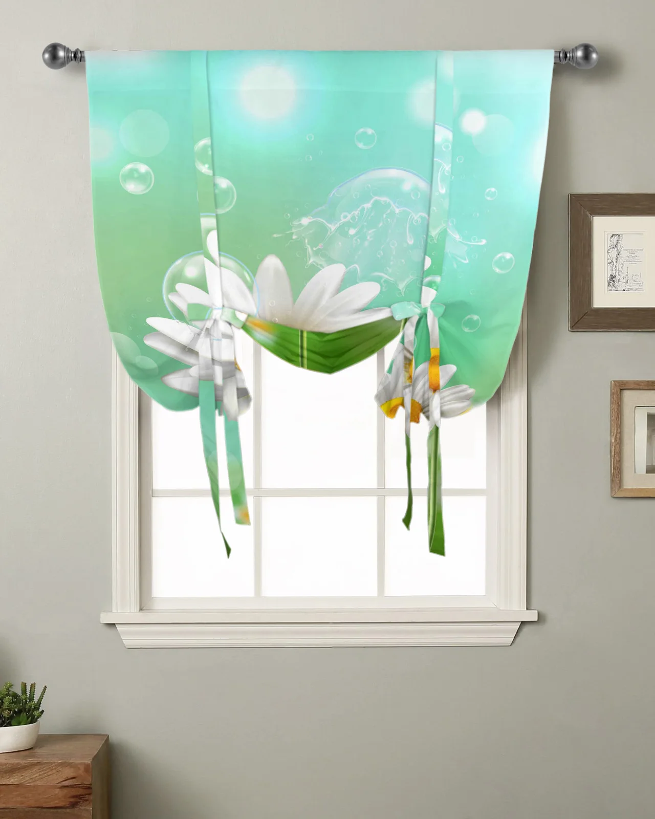 

Daisy Drops Flower Kitchen Short Window Curtain Rod Pocket Curtains Home Decor Bedroom Small Window Roman Tie Up Curtains