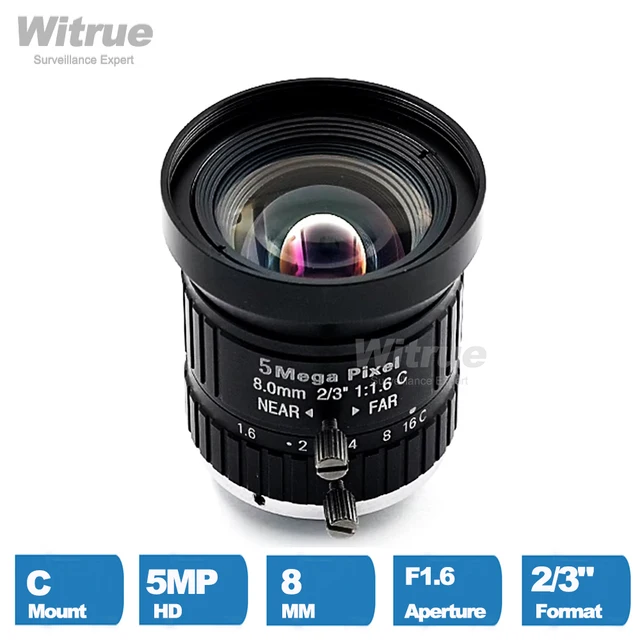 Witrue HD 5MP obiektyw kamery CCTV 8mm C zamontuj aperturę F1.6 Format obrazu 2/3 "do monitoringu dróg przemysłowych