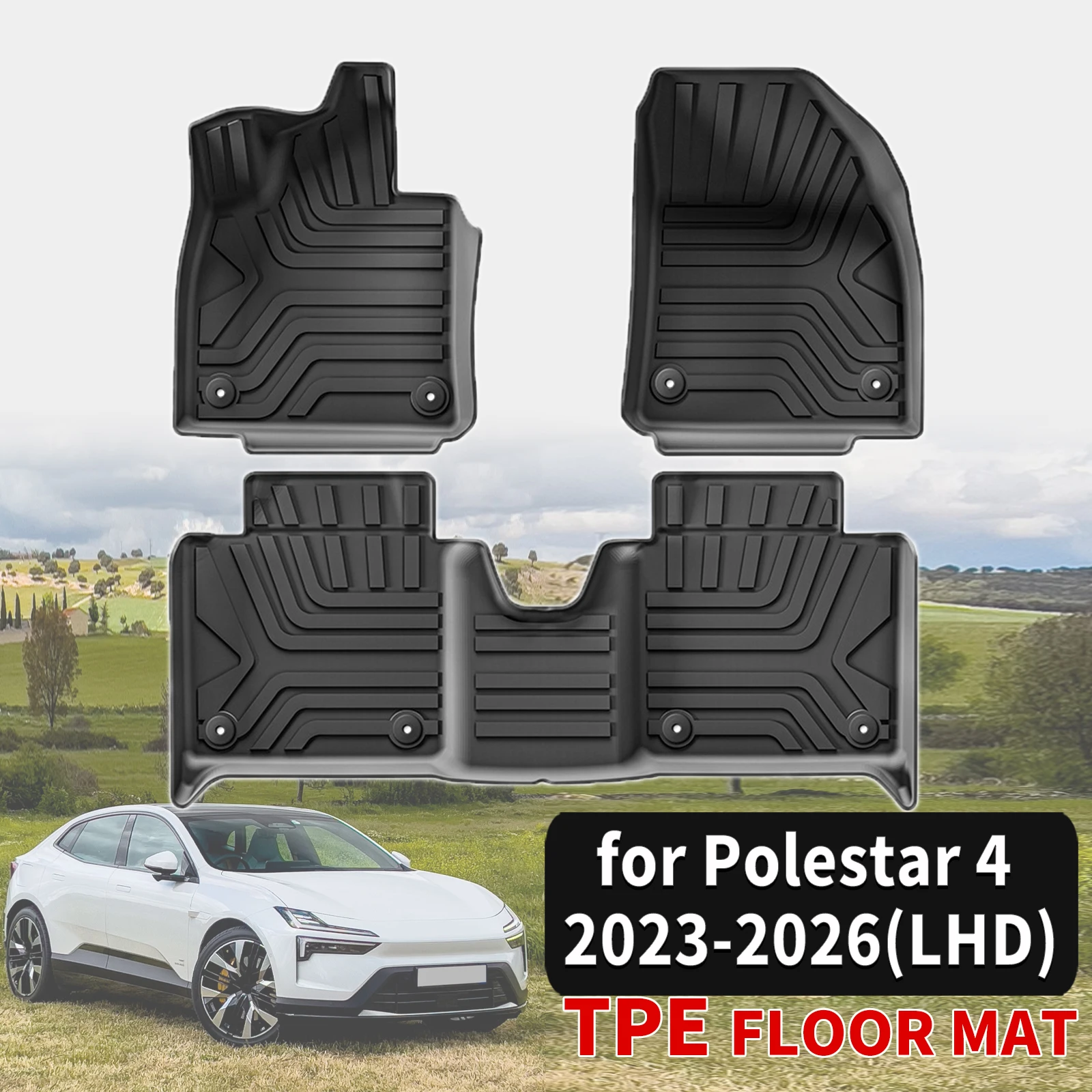 for Polestar 4 2023-2026 Durable TPE Car Floor & Trunk Mats, Non-Slip Easy Clean (Not Fit For Right Hand Drive)