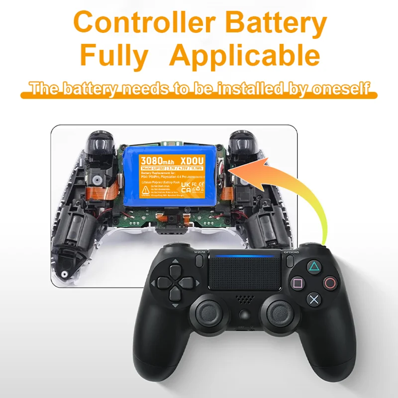 For SONY PS4/ PS4 Pro slim KCR1410 & LIP1522 Dualshock 4 V2 V1 Wireless Controller Playstation GamePad 3080mAh Replace Battery