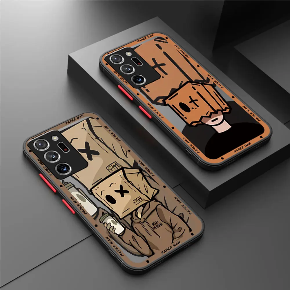 Cartoon Paper Man Pattern Phone Case for Samsung Galaxy Note 20 Ultra 10 Plus 9 8 S10 S9 S8 Plus Matte Capa Cover