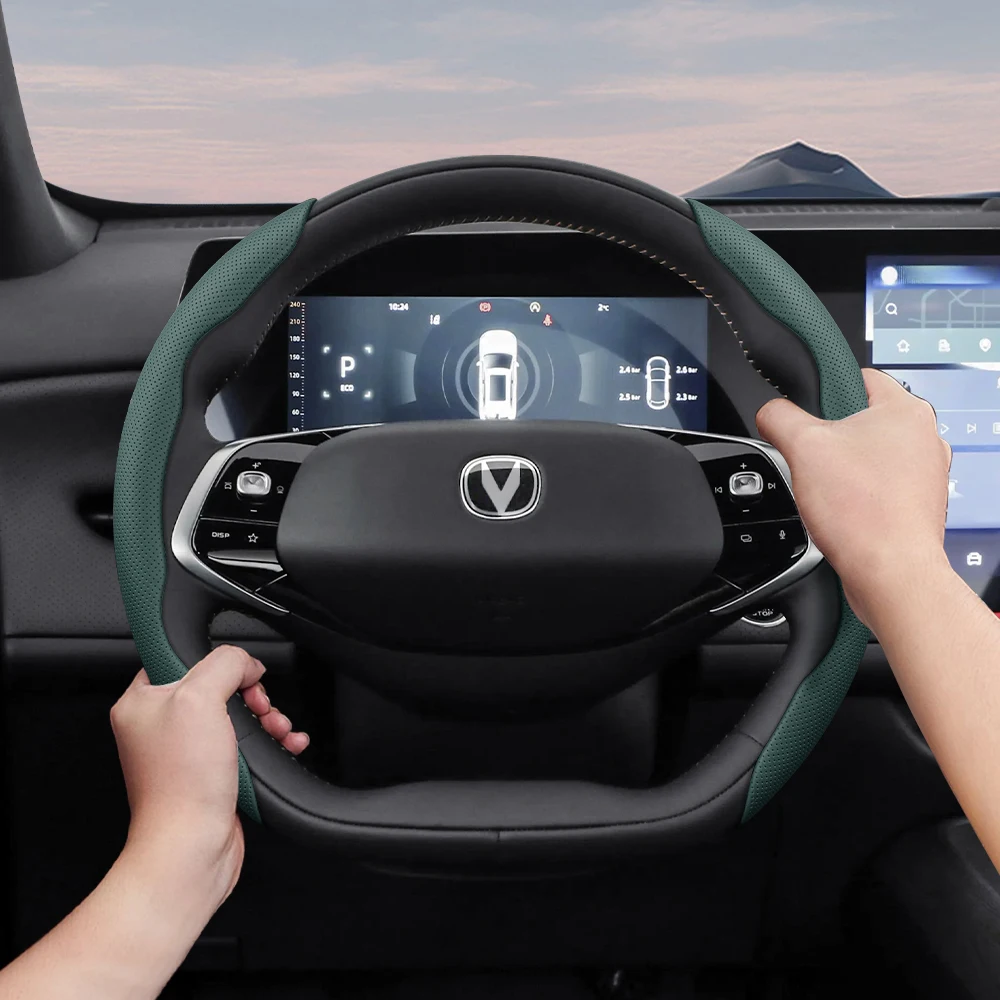 Adecuado para Changan Agujeros Transpirables Funda de Volante de Cuero Diseño de Liberación Rápida Segmentado Antideslizante y Durable Cs35 Plus Alsvin Cs55 Unidad Cs95 Uni t K V7 Deepal S07 Hunter Cx70 Eado Lumin Reaton Cs85 Oshan Cs15