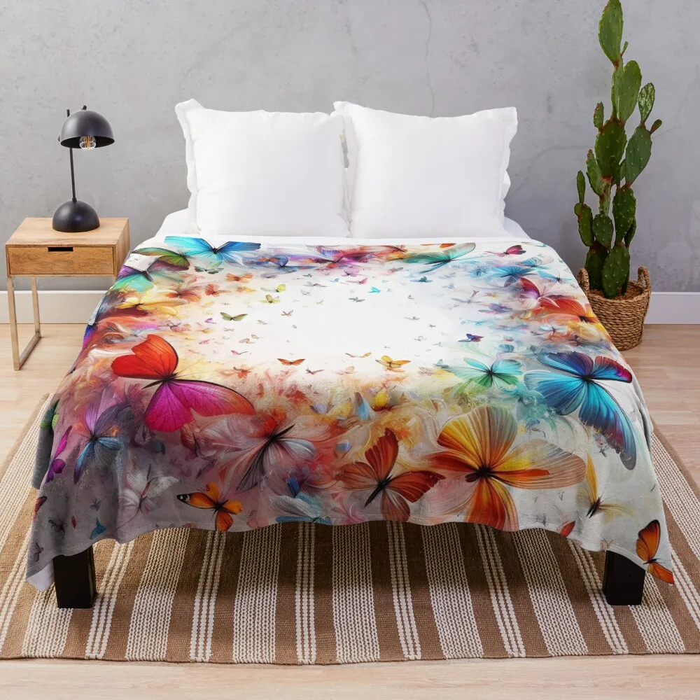 Swirl of Butterflies: A Colorful Symphony Throw Blanket Loose Cute Plaid Hair Blankets