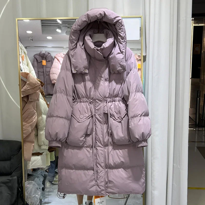 เสื้อแจ็คเก็ตดาวน์ผู้หญิง 8 สีใหม่ ปี 2026 มีฮู้ด สำหรับฤดูใบไม้ร่วงและฤดูหนาว อุ่นสบาย สไตล์ลำลอง หนา ยาว  เสื้อโค้ทขนเป็ดขาว