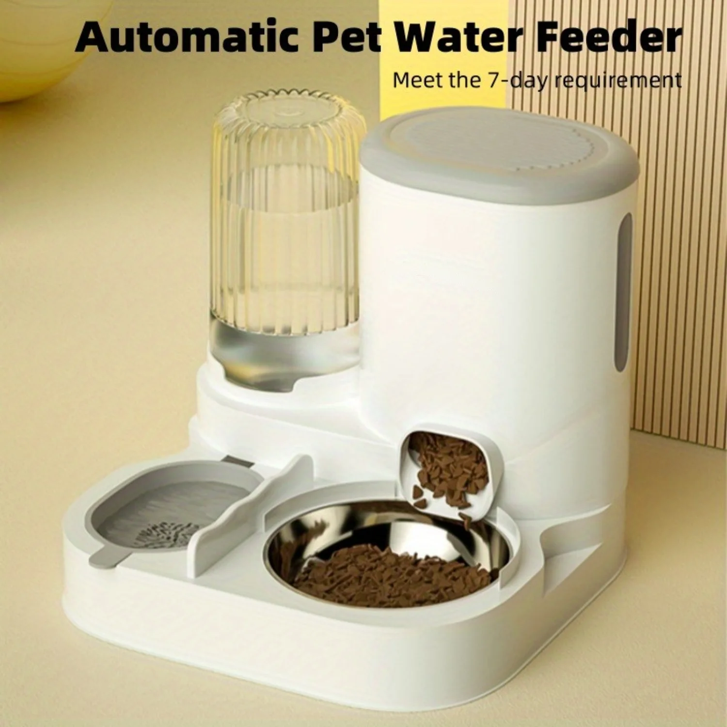 Wireless Cat Water Fountain & Food Dispenser Set- Detachable & Washable- Self-Feeding Station for Indoor Cats- Easy to Clean- Fe