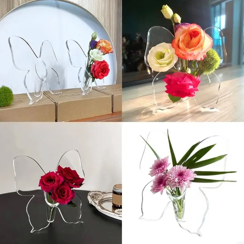 55KF Aesthetic Butterfly Frame Acrylic Vases Shatterproof Flower Arrangement Holder for Wedding Centerpieces Tabletop Decors