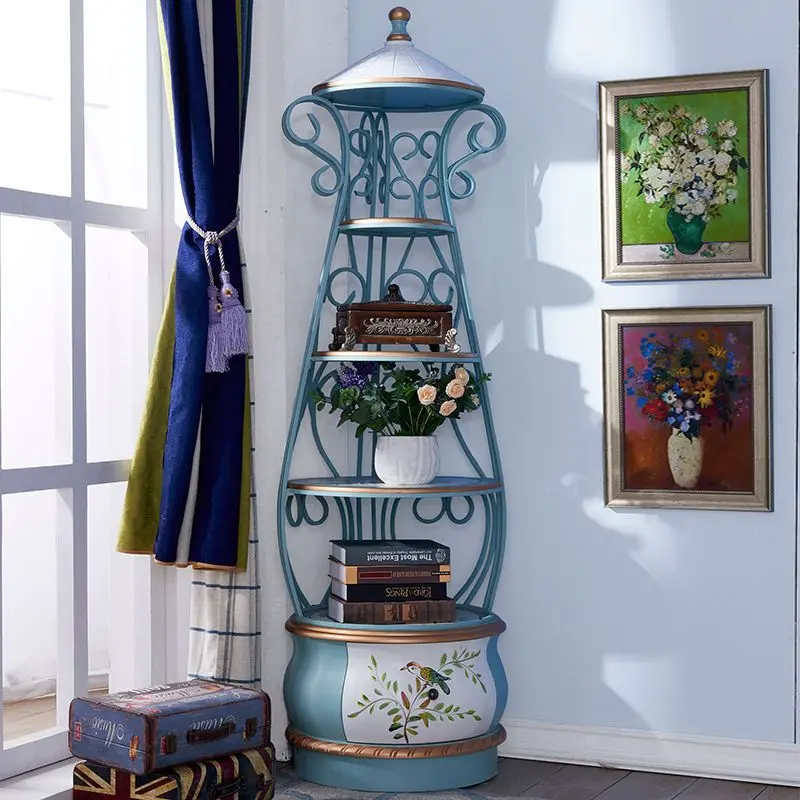 American retro painted flower stand, living room rack, balcony floor-to-ceiling multi-layer decorative rack