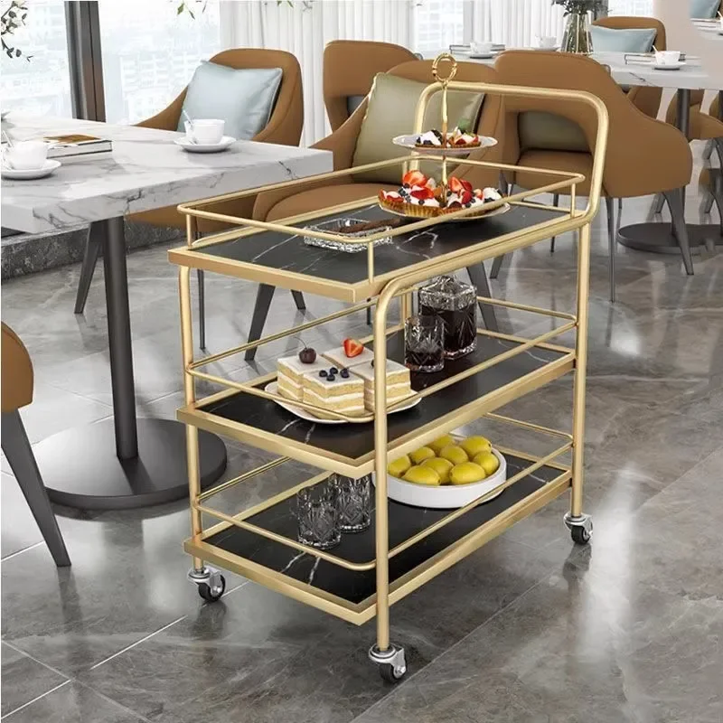 

Rolling Serving Cart, Eu Style Dessert Trolley, Beverage Push Cart for Hotels Restaurants, Portable Bar Cart for Home and KTV