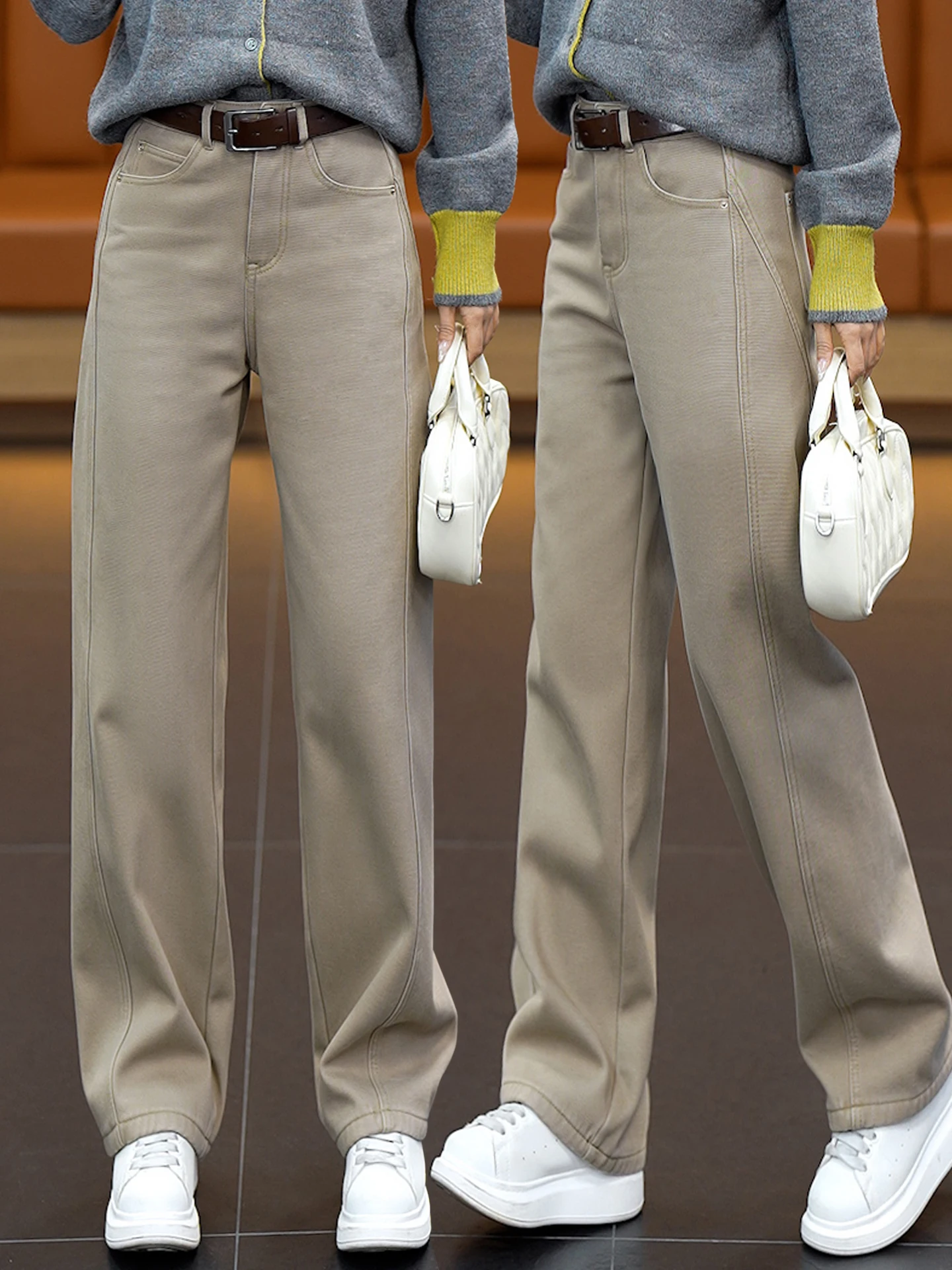 

Женские джинсы с высокой талией, свободные, повседневные, на флисовой подкладке, широкие штанины, весна-осень-зима, новый стиль, джинсы-«нож» из денима