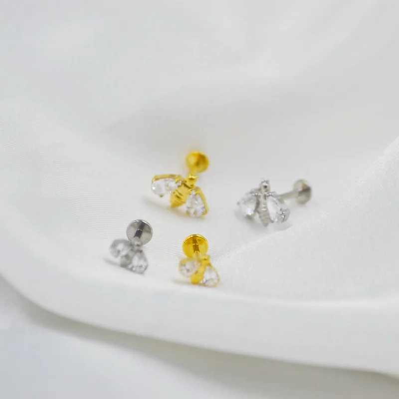 LOT10pcs مجوهرات للجسم 16 جرام G23 التيتانيوم Astm F136 النحل ليف تشيكوسلوفاكيا الشفاه Labret حلقة بار الشفاه ثقب الأذن اللولب بار ثقب المجوهرات #6