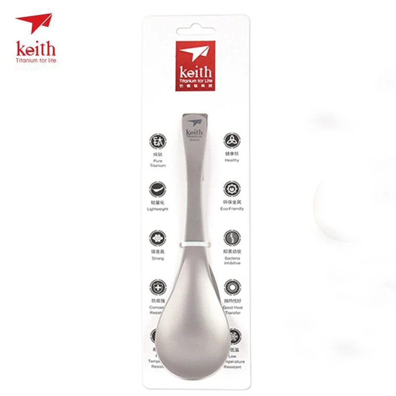 Keith Cutlery Titanium Outdoor Camping Hiking Picnic Titanium Spoon Flatware For Camping Tableware Equipment 170mm Ti5204