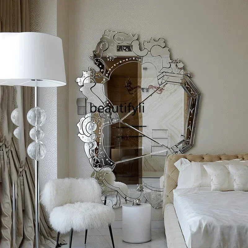 

Carved mirror wall decoration special-shaped, vanity mirror vertical dressing, European full-body mirror9338