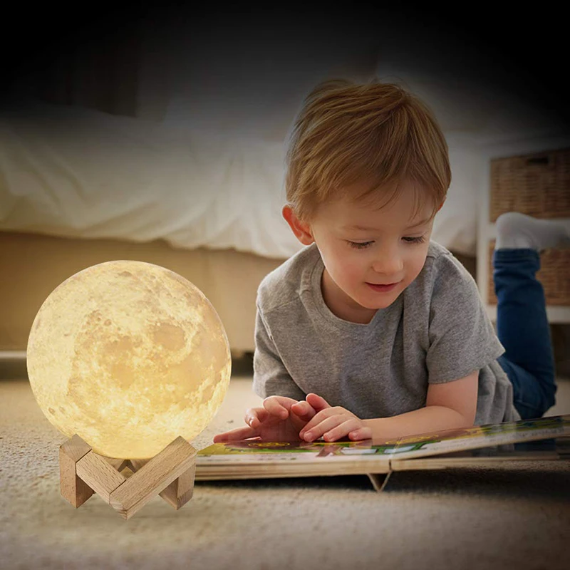 LED Night Light 3D Print Moon Lamp Rechargeable Color Change 3D Light Touch Moon Lamp Children\'s Lights Night Lamp for Home